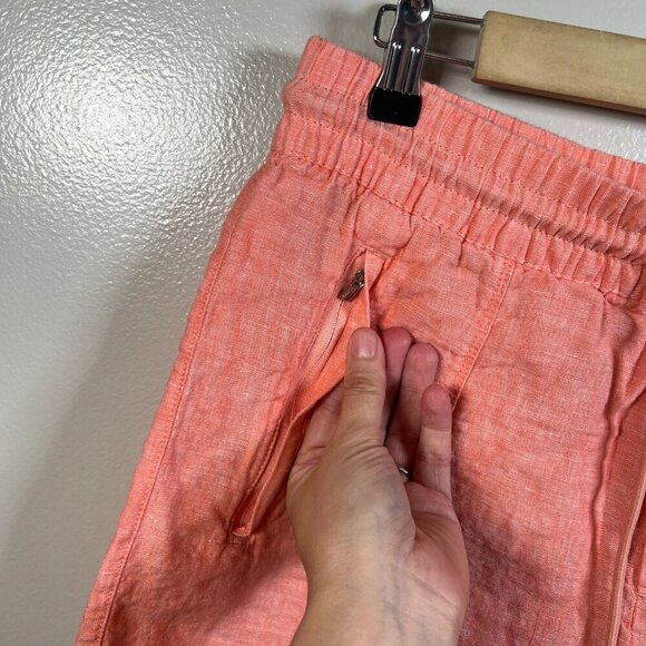 Athleta Retreat Linen Shorts Size 8 Coral Sunset Glow Beach Vacation Travel - Picture 4 of 9